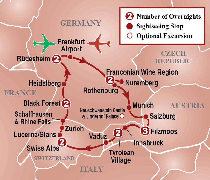 map of switzerland and austria Germany Austria Switzerland Tour Itinerary Detail Image map of switzerland and austria